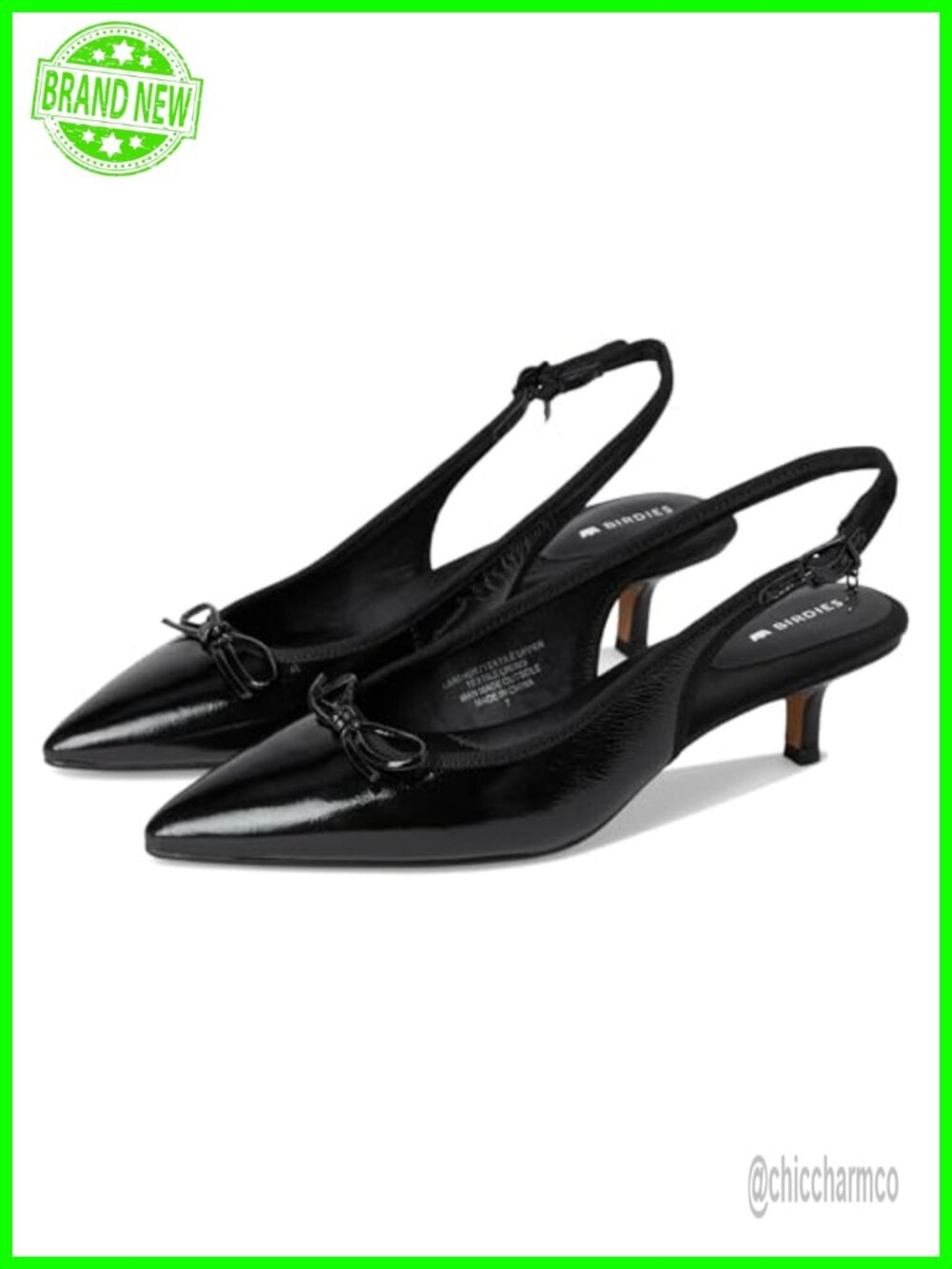 Leather Kitten Heel Pumps with Bow Detail and Slingback Strap